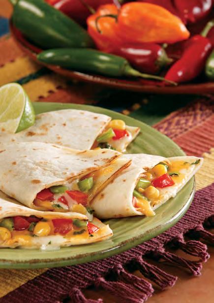 Vegetable Quesadillas These quesadillas make a great meatless meal for a healthy lunch! Serve with red or green salsa and light sour cream. Makes 4 servings. 1 tortilla per serving.