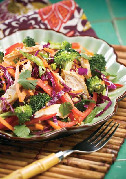 Zesty Asian Chicken Salad A colorful salad packed with a variety of healthy foods. Makes 4 servings. 1 cup per serving.