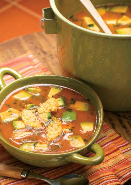 Avocado Tortilla Soup Sprinkle red pepper flakes on this soup for added heat. Makes 8 servings. 1 cup per serving.