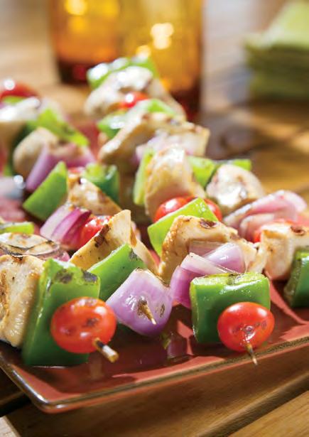 Grilled Chicken Vegetable Kabobs Try these kabobs at your next family barbecue. Makes 4 servings. 1 skewer per serving.