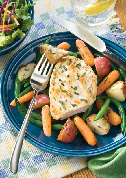 Rosemary Lemon Chicken with Vegetables This meal goes great with a crisp green salad. Makes 4 servings. ½ chicken breast and 1 cup vegetables per serving.