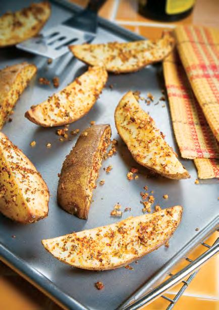 Oven Wedge Fries A tasty surprise for those who love fries. Makes 4 servings. 1 cup per serving.