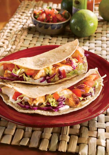 Simple Fish Tacos Make your own restaurant-style fish tacos at home for a light and healthy dinner. Makes 6 servings. 2 tacos per serving.