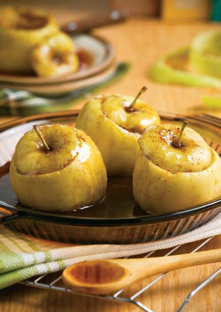 Cinnamon Baked Goldens Serve alone or with vanilla frozen yogurt and a sprinkle of lowfat granola. Makes 4 servings. 1 apple per serving.