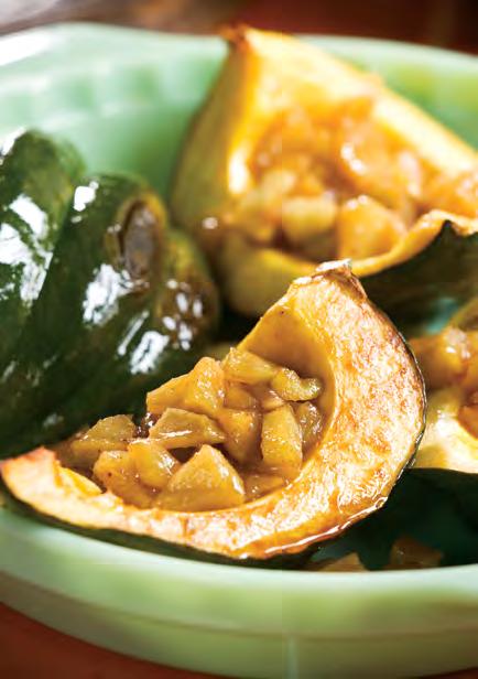 Spicy Apple-Filled Squash Cinnamon and cloves spice up traditional acorn squash wedges. Makes 4 servings. 1 wedge per serving.