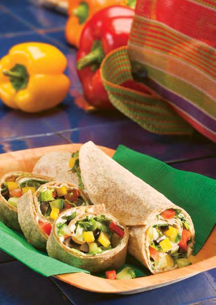 Veggie Tortilla Roll-Ups Enjoy fresh veggies and flavored cream cheese in an easy-to-eat wrap! Cut into thick slices and serve as a snack. Makes 4 servings. 1 tortilla roll per serving.