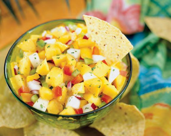 Pear Mango Salsa A tropical twist on a traditional favorite. Makes 6 servings. ¼ cup per serving.