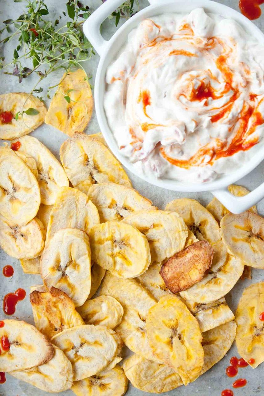 goat cheese queso with plantain chips SERVES 8 Replace your typical chips and dip with this healthy alternative yet with the same big flavor. You ll never want another corn chip again. 10.