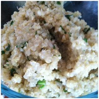 Carbs coconut basil quinoa Yield: 8 servings You will need: cutting board, knife, saucepan with a lid, wooden spoon, measuring cup 2 cups quinoa 2 cups coconut milk 2 cups chicken stock 1 cup basil 2