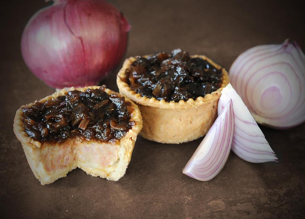 Dinky Caramelised Red Onion Topped Pork Pie Caramelised Red Onion Topped Pork Pie Prime British Red tractor pork pie