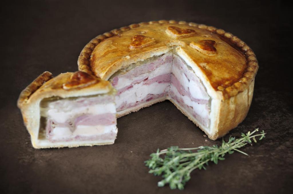 Chicken and Wiltshire Ham Pork Pie 3 star Gold GTA Award Winner Chicken and Wiltshire Ham Pork Pie 2.2kg approx.