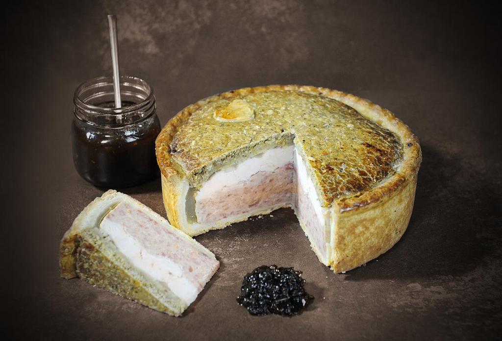 2kg A base layer of prime Red Tractor pork pie meat, succulent