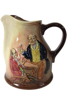 5 H $50 Toby Philpots in white relief is the theme of this Doulton Lambeth huntingware pitcher once used as a