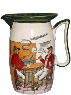 Kingsware Airbrush Pitcher 9"H $200 Two gentleman enjoy lawn bowling on this vibrant Royal Doulton embossed