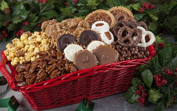 Caramel Corn, and decadent Chocolate Pretzels. #99703 Southern Holiday Sweets Gift Basket $115.