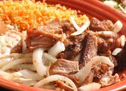 cooked with onions. Served with rice, beans, salad and tortillas 10.
