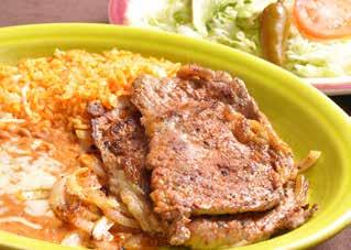 99 Steak Jalisco Rib-eye steak chopped and cooked with onions and mushrooms. Served with rice, beans, salad and tortillas 13.