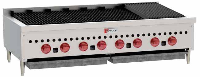 GRIDDLES & CHARBROILERS LOW PROFILE HEAVY DUTY GAS CHARBROILERS SCB SERIES Features: Powerful 14,500 burner in each 6" broiler section Heavy duty cast iron burners, radiants and grates provide