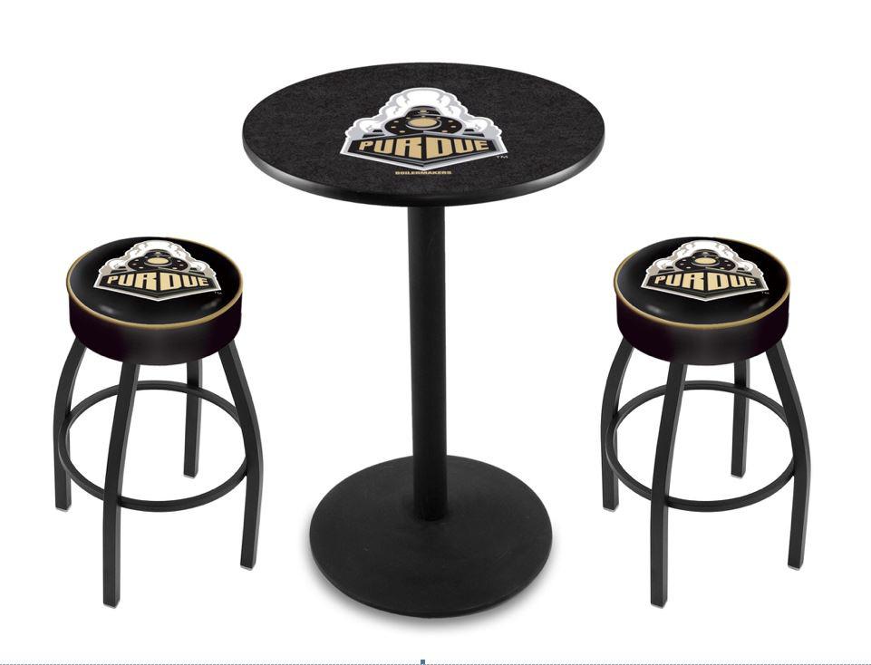 Purdue Pub Table & 2 Stools This Purdue University table with round base provides a commercial quality piece to for your Man Cave.