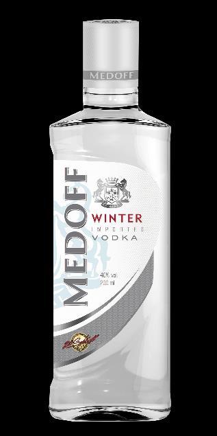 MAIN PRODUCT LINE MEDOFF WINTER 5-stage distillation of grain alcohol of Luxe class 7-level artesian water filtration Unique ingredients: softened water, distilled grain alcohol of «Luxe» class,