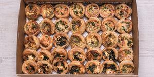 sweet chilli & lime dipping sauce and spinach & goats cheese mini-quiches. $99.