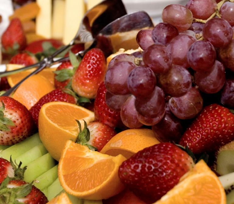 Serves 25 Guests $160 Serves 50 Guests $240 Cheese and Fruit Display A variety of imported and domestic cheeses accompanied by fresh seasonal fruit.
