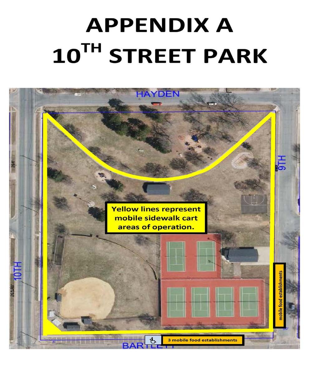 10 th Street Park Locations: Three (3) mobile food vendors may conduct business curbside in the designated area adjacent to the park on 9 th Street or within spaces in designated area (18 spaces) on