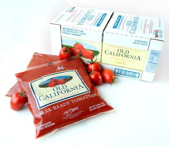 Old California Fresh Pack Tomatoes The FIRST Whole Peeled and Diced pouch products on the market. Packed in season from Fresh California Tomatoes. Six #10 can equivalent pouches per case.