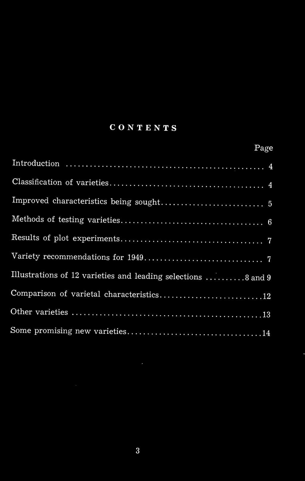 recommendations for 1949 7 Illustrations of 12 varieties and leading selections 8 and 9