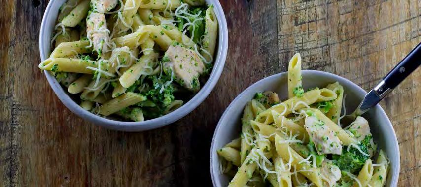 MAKE FRESH DINNERS - OCTOBER 2016 CHICKEN & BROCCOLI ALFREDO Calories 360; Fat 14g; Saturated Fat 8g; Carbohydrates 39g; Fiber 2g; Protein 19g; Cholesterol 55mg; Sodium 190mg * Parmesan cheese not