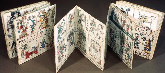 The Aztecs collected their writings in books called codices. Each codex was made of a long folded sheet of bark or deerskin, filled with colorful pictures showing details of Aztec life.