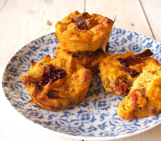 7. Pumpkin and Sundried Tomato Muffins Ingredients: 1 cup pureed pumpkin 1/4 cup coconut oil 1 cup almond meal 3 eggs 10 chopped sundried tomatoes 3 chopped shallots a pinch of salt Instructions: 1.