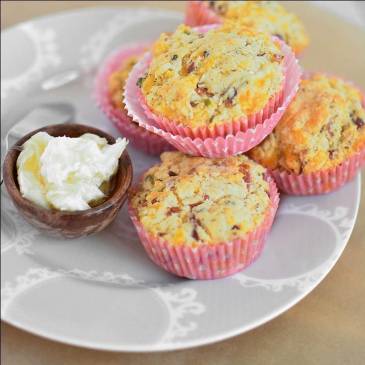 9. Bacon and Cheese Muffins Ingredients: 6 strips of chopped cooked crispy bacon 1/4 cup melted butter 1/4 cup sunflower oil 1/3 cup half-and-half 1