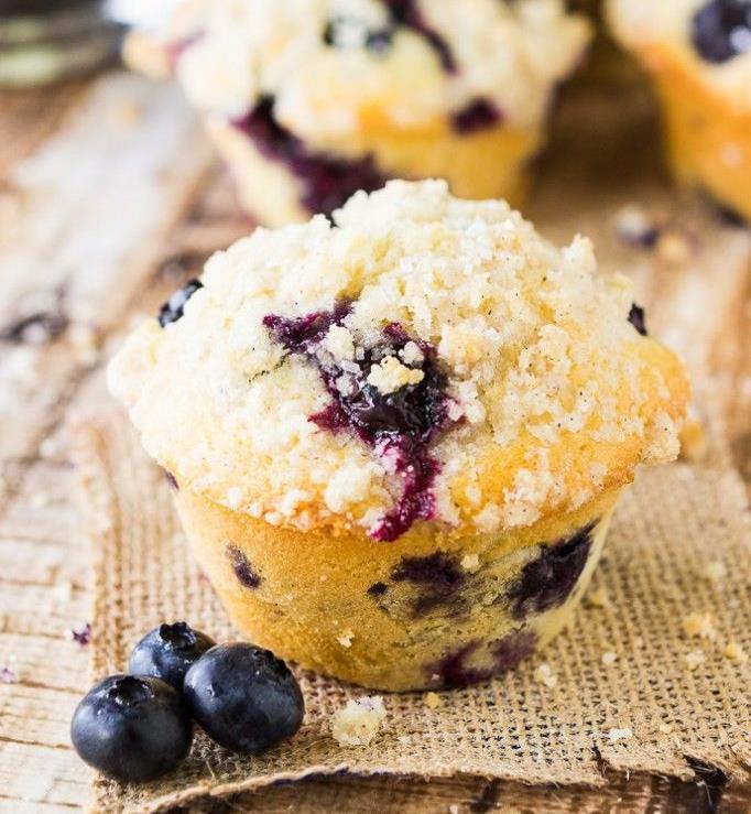 31. Blueberry Muffins Ingredients: For the muffins: 2.5 cups plain flour 1 tsp baking soda 1 tsp baking powder 0.5 teaspoon salt 1 1/4 cups brown sugar 0.