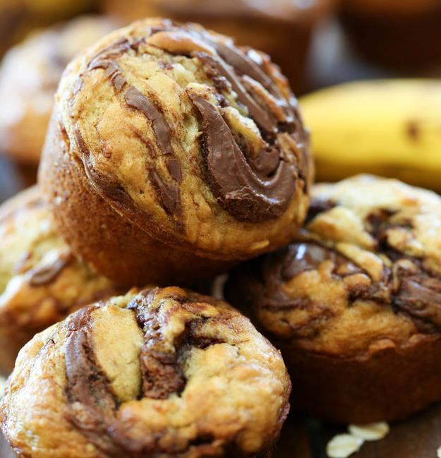 32. Nutella, Banana and Oats Muffins Ingredients: 1 cup oats 2 cups all-purpose flour 1/4 cup white sugar 0.