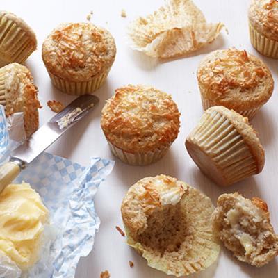 49. Coconut Muffins Ingredients: For the muffin batter: 1 1/4 cup plain flour 1 cup rye flour 1/4 cup coconut flour 1 cup sugar 1/3 cup shredded unsweetened coconut 1