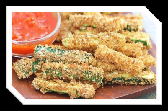 Breaded Zucchini Ingredients: * 1 medium zucchini, washed and sliced into strips or rounds * 1-2 melba toast, grounded up to make crumbs * Egg white * Parchment paper * Your choice of spices Cooking