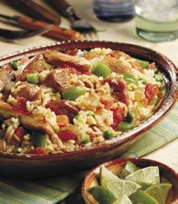 Chicken and Rice 2 pounds boneless, skinless chicken breasts, cut into strips 1 medium onion, peeled and chopped 2 green bell peppers, chopped 2 jalapeño peppers, seeded and