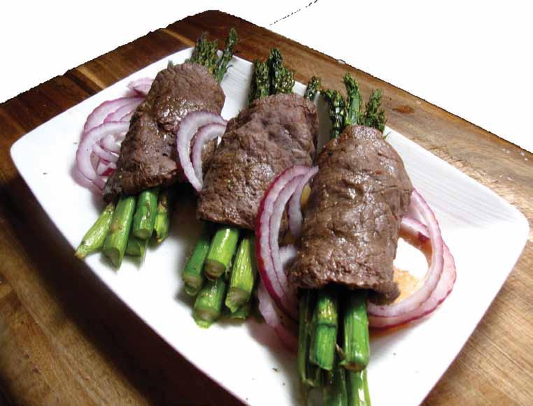 Beef Asparagus Wraps 100 grams thinly sliced beef (3) 15 asparagus 1/4 red onion 1 tablespoon mustard powder 1 clove