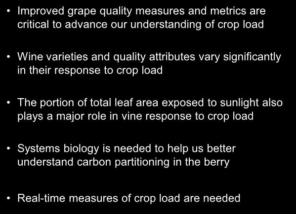 Improved grape quality measures and metrics are critical to advance our understanding of crop load varieties