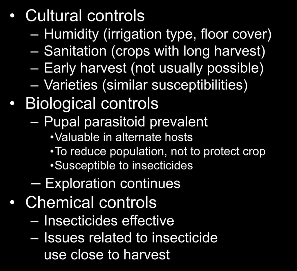 Control Programs Cultural controls Humidity (irrigation type, floor