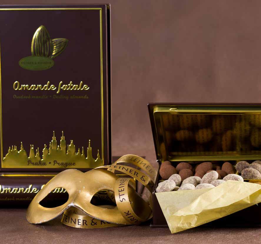 ALMONDS IN CHOCOLATE & SPICES Amande fatale Book tin (Selection of our almonds) Motive: Prague Towers Chocolate: Dark
