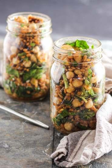 Make -Ahead Chickpea Grain Salad 7Serves 2-3 // 25 minutes Ingredients: Salad: 2 cup cooked wheat berries (or another grain) 1 15-ounce can chickpeas, drained and rinsed 1/4 cup chopped dried