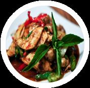 bell pepper, onion, mushroom, basil, and red chili paste CASHEW CHICKEN Chicken, mushroom, onion, scallion, celery, carrot, pineapple, and cashew nut GINGER CHICKEN Chicken, mushroom, scallion,