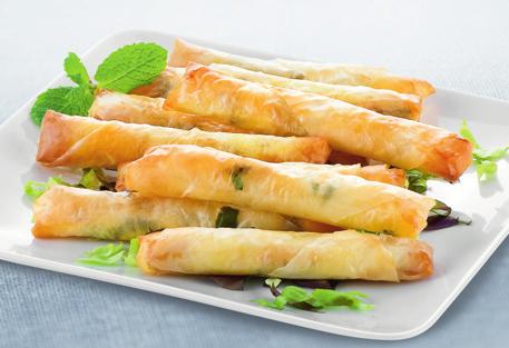 TURKISH FILO & FETA PASTRIES 1 package filo pastry Feta cheese, cut into pieces about 6 cm long 1 bunch of chopped parsley 2 or 3 mint leaves cut into small pieces PREPARATION TIME: 10 MIN / COOKING