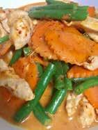& fried tofu in a delicious curry sauce. Chicken sautéed with zucchini, squash, snow peas, string beans & basil leaves in a red curry sauce.