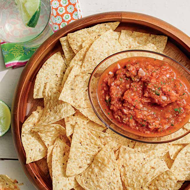 CHIPOTLE SALSA PREP: 15 MINUTES CHILL: 1 HOUR CONTAINER: PITCHER MAKES: 4 CUPS 2 cans (10 ounces each) whole peeled tomatoes 1 small white onion, peeled, cut in quarters 1 jalapeño pepper, cut in