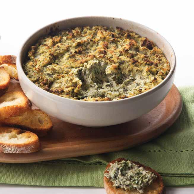 SIMPLE SPINACH ARTICHOKE DIP PREP: 10 MINUTES COOK: 20 MINUTES CONTAINER: PITCHER MAKES: 4 CUPS 1 can (14 ounces) artichokes, drained, liquid reserved 1 /2 cup (4 ounces) light sour cream 1 package