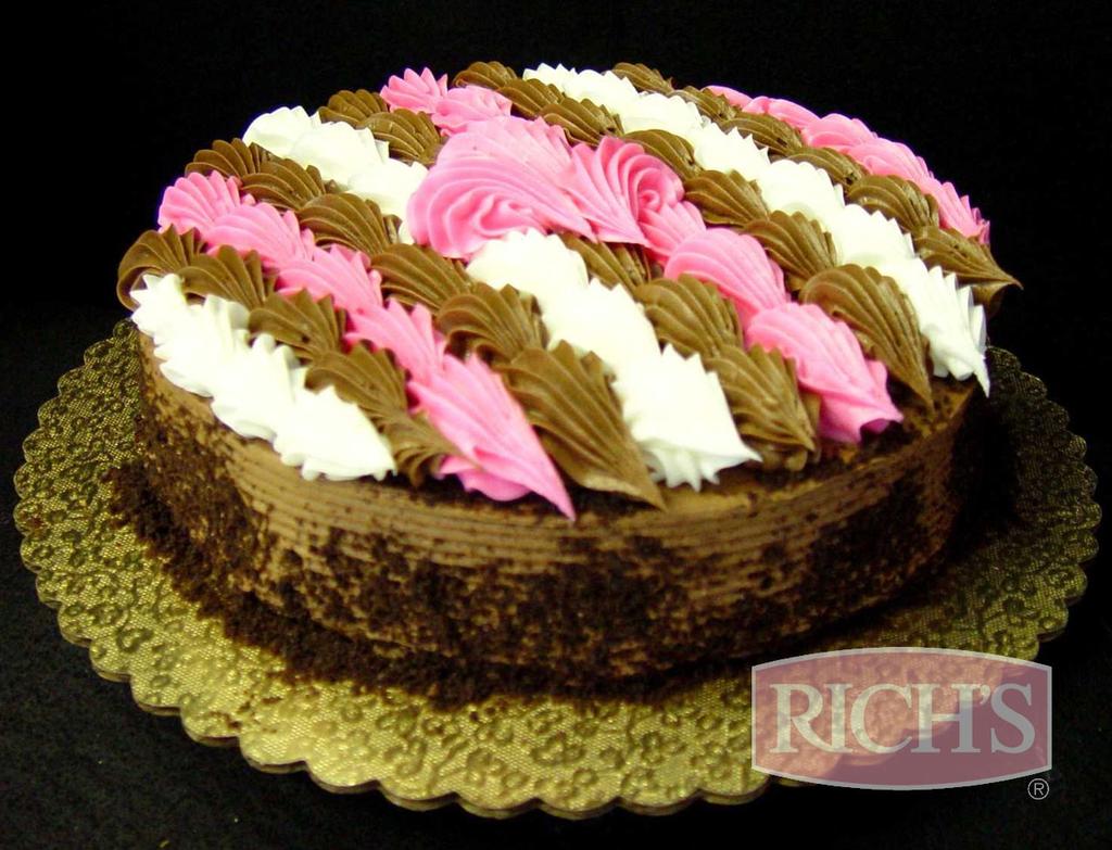 Neopolitan Delight Cake Iced With Rich's Chocolate Bettercreme or Double Rich Chocolate Bettercreme 22 star 17 star Base Iced with Rich's Chocolate Bettercreme Rich's Chocolate Bettercreme Rich's