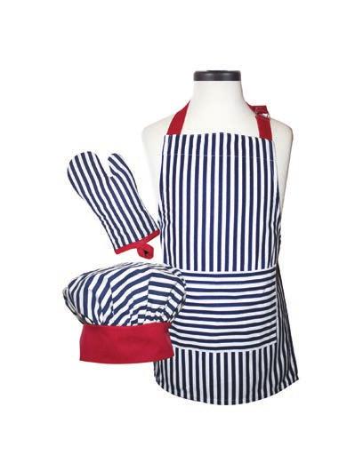 APRON SETS Classic stripes will make any kid feel like a master chef.
